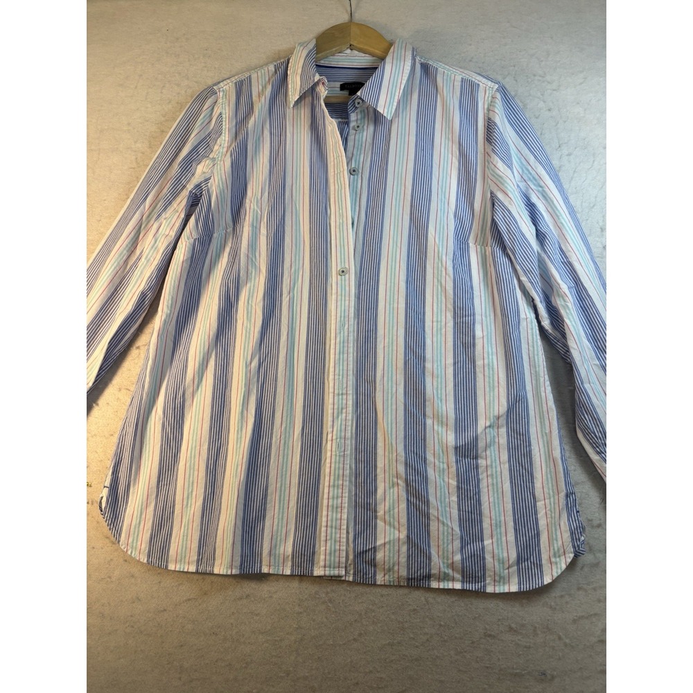 Talbots Blouse Womens L Blue White Multi Stripe L/SL Button Down Shirt